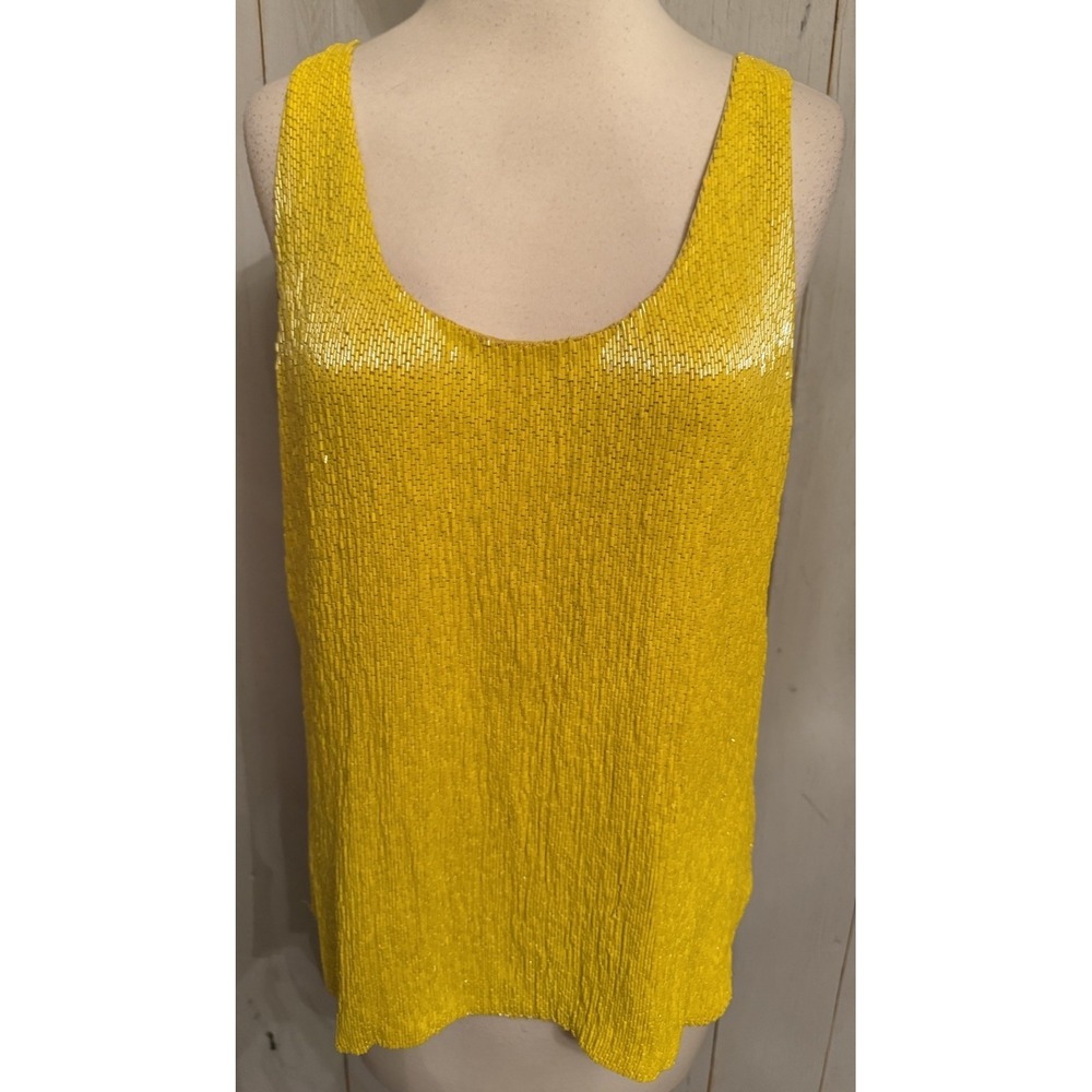 Ralph Lauren Top Womens 8 Sleeveless Tank Yellow Heavily Beaded Silk New 598$